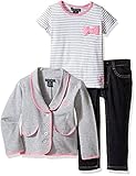 U.S. Polo Assn. Little Girls' French Terry Blazer Striped T-Shirt and Stretch Denim Jean Heather Gre