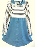 DEEPEYES マタニティ ウェア 授乳服 ワンピース チュニック ボーダー × デニム 記念 撮影 用 フォト シール 5種類 セット フリー サイズ 半袖 or 長袖 (長袖×マタニティ フォト
