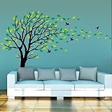 Giant family tree blowing in the wind removable Vinyl mural Wall Decals for Rooms decor color (Black