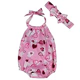 ベビーロンパース　女の子可愛い服　リボン飾りつき　0歳～2歳赤ちゃん服　綿製ピンク色　爽やかな夏服 (70cm)