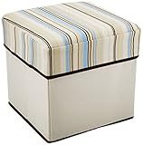 山善(YAMAZEN) 収納付スツール シングル(幅32cm×奥行32cm) ブルー/ストライプ MSS3030(BL/ST)