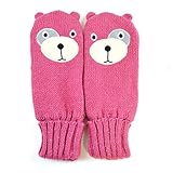 キッズ・ジュニア・子供用 カラフル テディーベアの顔つき 冬用ミトン手袋 くまデザイン ウインターミトングローブ (7-10歳) (ピンク)