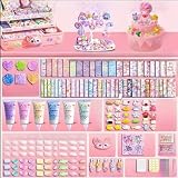 Buccvut キーホルダー シール アクリル ハンドメイド りパーツ メイクキット デコレーション DIY 手芸用品 オリジナル キーホルダー プレゼント 738点セット収納ケース付き (ピンク,738pcs)