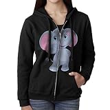 女の子 ジャケット ファスナー スウェットシャツ パーカー 象 ゾウ スタイリッシュ フード付き プルオーバー フィットネス クール Black S