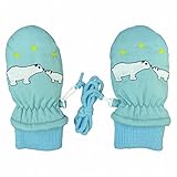 ミトン ベビー 男の子 女の子 手袋 グローブ 撥水 裏ボア ひも付 サックス 1-2才