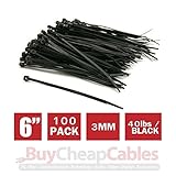 BuyCheapCables® 6" Black Nylon Cable Zip Ties Self Locking 3mm Tensile Strength 40lbs, 100-Pack [並行輸