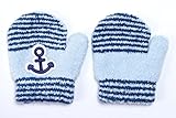 もこもこベビーニットあったかミトン手袋　マリンボーダー柄　サックスブルー