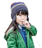 (よキーよ)Yokeeyo ニット帽 ボンボン付　可愛い　毛糸　マルチカラーの縞模様　ニットキャップ　ベビー用ハット 子供 赤ちゃん　キッズ　帽子 男の子　男女児 秋冬　防寒　耳付きタイプ　黒い　耳あ