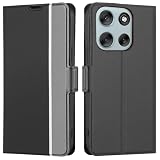 BonwFzin モトローラ モト G66y 5G ケース 手帳型 薄型 適用 Motorola moto G66j 5g 手帳ケース motoG66y5g スマホケース モトG66y5G カバー 軽量 薄い 炭素繊維調 PU レザー マグネット カード カード収納 スタンド 2色組合 グレー + ブラック