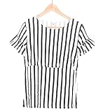Sta.ANA(サンタ・アナ)レディース マタニティ 授乳服 半袖 Ｔシャツ カットソー ストライプ 大きいサイズ 袖フレア 綿100% M L XL XXL 4サイズ (XXL)
