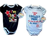 Baby Boy OnesieボディスーツSaying " I Have The Coolest Mom彼女はStays Up With Me All Night " カラー: ブルー