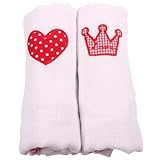 Minene Muslin Squares with A Embroidered Heart and Crown (2 Pieces, White and White) by Minene