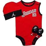 NIKE(ナイキ)エア・ジョーダン 0-6months レッドxブラックJORDAN23エアジョーダン(JUMPMAN)ノースリーブボディスーツ超豪華3点セット [並行輸入品]
