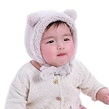 ベビーニット帽 赤ちゃん 女の子 男の子 耳保護付き 綿　無地　柔らかい 暖かい かわいい　防風・防寒・保温 春 秋 冬 (ベージュ)