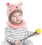 快売赤ちゃんかわいい帽子子供男女兼用防寒秋&冬ニット2点セット帽子&マフラー (ピンク)