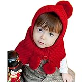 桜の雪 かわいい キッズ 用 マント式 お出かけ ニット帽子 (赤い)