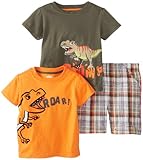Watch Me Grow 。By Sesame Street Baby Boys ' 3 Piece Dinosaur Short Set カラー: グリーン