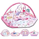 REMOKING ベビージム プレイジム フラミンゴ 赤ちゃん 新生児 プレイマット おもちゃ メリー 0ヶ月 5ヶ月 1歳 知育玩具 人気 出産祝い プレゼント 赤ちゃん向けジム (ピンク)