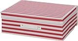 不二貿易 マルチボックス ワイド 蓋付き 幅45×奥行36×高さ16cm ボーダー レッド 70027