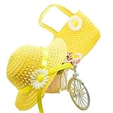 YUEGUANG 子供用麦わら帽子 ハット キャップ UVカットハット 女の子夏日焼け止め帽子 子供ハンドバッグ 可愛い 夏 セット ガールズキャップ ガールズハンドバッグ ビーチ 旅行 外出 記念写