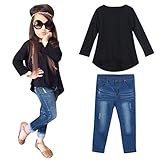 Franterd幼児用ベビーGirls Outfit Clothesセット、キッズ長袖Tシャツトップス+ジーンズパンツ ブラック