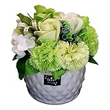 Leilani　フレグランス ソープフラワー ギフト【グリーンカーネーションのアレンジ】　枯れないお花 卒業 入学式 母の日 お祝い お見舞い 誕生日 送別会 卒業 入学のプレゼントに (グリーン)