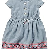 カーターズ Carter's ワンピース 半袖 綿シャンブレー100% オムツカバー付き Embroidered Chambray Dress 12M (72-78cm)