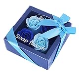 HOUSWEETY せっけん 石鹸のお花 ソープフラワー ブルー ボックス付き 誕生日 パーティー 結婚式 贈り物 プレゼントに最適