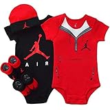 NIKE(ナイキ)エア・ジョーダン Air Jordan （0-6months）赤ファスナージャケットプリントx黒AIRジャンプマン半袖ボディスーツ超豪華5点セット (0-6months（身長約60-