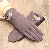 JJdo レディース暖かく手袋　防水ピリングがない　ハンドウォーマー 指先スマートフォン対応　シンプルなデザイン刺繍　紫　ピンク　黒い　ブラウン (ブラウン-花)