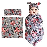 habibee 新生児 おくるみ ブランケット リボン付きヘッドバンド セット  US サイズ: 90*90cm カラー: グレー