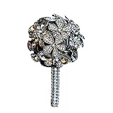 AbbieホームLuxury SparklingロイヤルブルーフルラインストーンGem装飾ウェディングブローチブーケブライダルパールとジュエリー グレー 635
