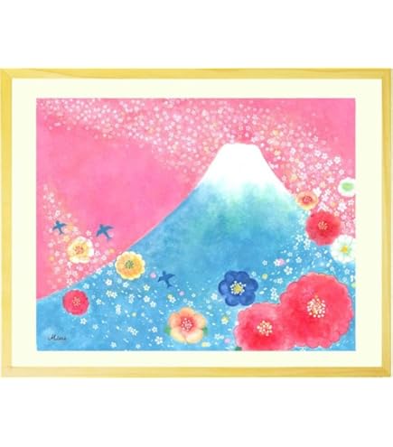 Amazon.co.jp: 絵画 インテリア 富士山 「歓びの空へ」 山の絵 花 通販