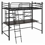 ロフトベッド・デスクセット 【シングルサイズ】 ブラック 二口コンセント 梯子 宮付き メッシュ床 KH-3357MTS-BK