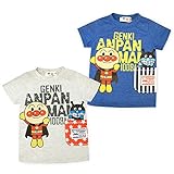 (グレー/90cm)ベビー服 男の子 Tシャツ アンパンマン 半袖 ポケット風プリント ワッペン装飾 男児 ベビー
