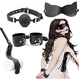 [SDMOLO] SMグッズ 拘束具 女性【エoい陵o辱プレイが楽しめる】 【2025新体験4点セット】 手錠 SM コスプレ 足枷 手枷 開脚 両足拘束 腿ハーネス バレンタイン セックススリング アダルトグッズ 痛くない 大人のおもちゃ (手枷+口枷+鞭+マスク4点セット)