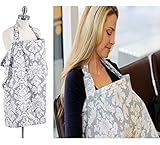 授乳ケープ 授乳カバー 大きめサイズ 検査済み上質コットン100％ めくれ防止、授乳ケープ ポンチョ型，360℃安心の調節ヒモ 多機能 スリム収納袋 ワイヤー入り プレゼントにも大人気 (グレース)