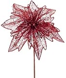 パックの4赤GlitteredメッシュポインセチアStem 36 "