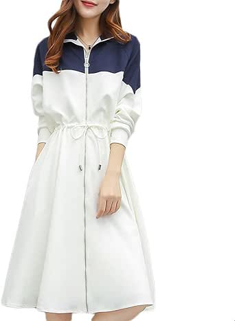 Amazon Kokoya フロント ジップ ワンピース レディース 秋 長袖 膝丈 リゾートワンピース カジュアル シンプル ゆったり 大きめ 着痩せ 白 入園式 卒業式 通勤 ワンピース チュニック 通販