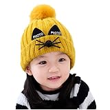 De-Lovelyベビー ポンポン 帽子 防寒 ニット帽 あたたかい kids キッズ 子供用 あかちゃん キャップ 冬 秋 (イエロー)