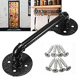 KING DO WAY 20cm 取手 つまみ ドアハンドル 引き出し アイアンパイプ 金属 ブラック 工業風 アンティーク調 ネジ入り