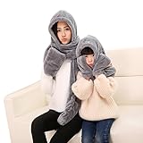 Ginsendor フランネル帽 フード 付き 帽子 あったかい 襟巻き ベビー キッズ 赤ちゃん 子 大人子供 用 かわいい 防寒 两枚入 (グレー)