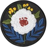ワッペン アイロンワッペン アップリケ 刺繍 花 (K.ホワイトフラワーとブルーリーフ) ND-0424-R01-K-9187-2