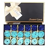 AMAA ソープフラワー バラ 石鹸花 造花 枯れない ギフトボックス付く 母の日 お祝い 誕生日 結婚記念日 ギフト ブルー ピンク レッド 紫 (ブルー 18本)