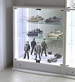 【地球家具】コレクションラック LED 【光るコレクションケース】 耐震 鍵付 専用 フィギュア棚 （ワイド、ロータイプ、中型、ホワイト）