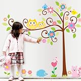 ふくろう リス ハリネズミ ベビールーム 花 ウォールステッカー 木 子供部屋 ウォールシール wall sticker ウォールペーパー 60*90cm*2枚