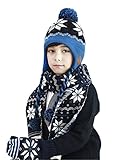子供帽子 ネックウォーマー 2点セット キャップ 雪の結晶 ボンボン/ 紐付き 耳あて 暖かい かわいい ニット帽子 マフラー 防寒アイテム 冷え対策 キッズ ジュニア 雪遊び お出かけ 通学 プレゼ