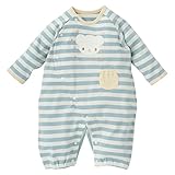 西松屋 EFD スムース先染めボーダー長袖プレオール（ウサギ/クマ）【60-70cm】 新生児 ブルー