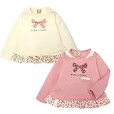 (アイボリー/95cm)ベビー服 女の子 トレーナー 長袖 UZULAND 裏パイル起毛 小花柄フリル レース ロゴプリント スナップボタン 女児 ベビー