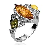 マルチカラー琥珀スターリングシルバーデザイナーリング 16号